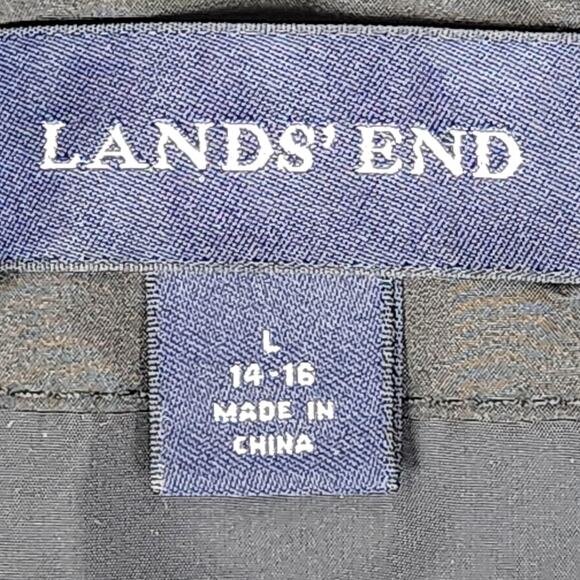 Lands End Goose Down Puffer Coat Large 14-16 Black Hooded Long Quilted Parka - Picture 11 of 13